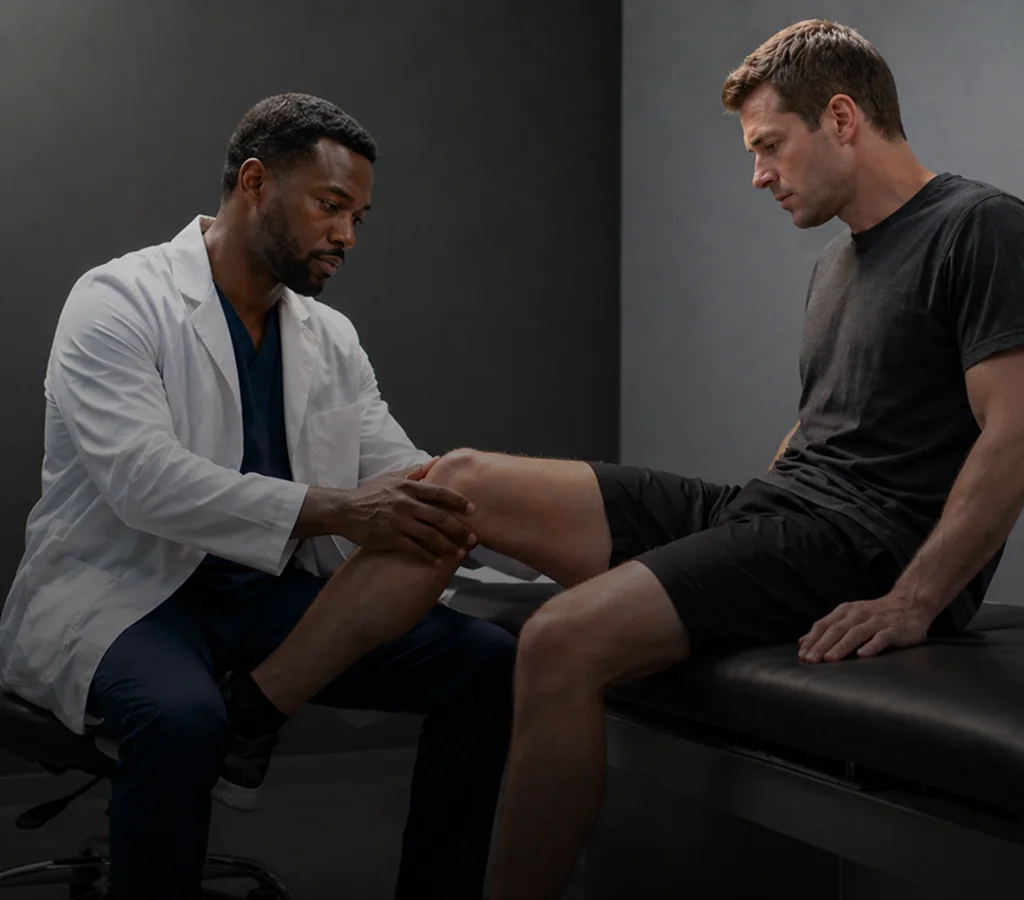 Clinician examining an orthopedic recovery patient